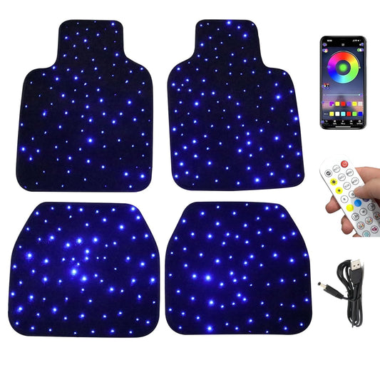Starlight Floor Mats for Car, LED Fiber Optic Mats with App Control, Universal Fit - Waterproof Washable, Full Set Shiny Starry Sky Non-Slip Car Mat - USB Cable