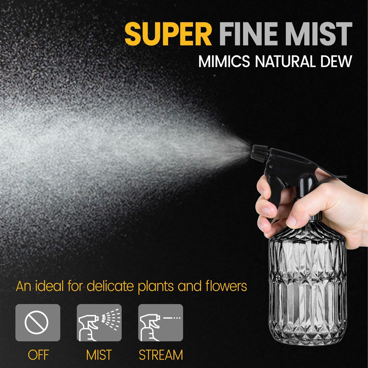 Sincengel Plant Mister Spray Bottle, 13.5 oz Leak Proof Glass Spray Bottle for Inside Plants, Succulents, Herbs, Cleaning, Hair Care, Refillable Fine Mist Sprayer with Adjustable Mist Nozzle (Grey)