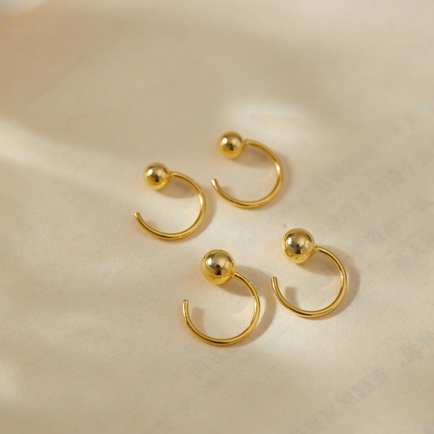CHIC & ARTSY 18k Gold Plated Sterling Silver 4mm 5mm Ball Half Hoop Earrings Set, 2 Pairs Sleep Earrings for Women, Hypoallergenic Comfort Fit Everyday Stacking Huggies