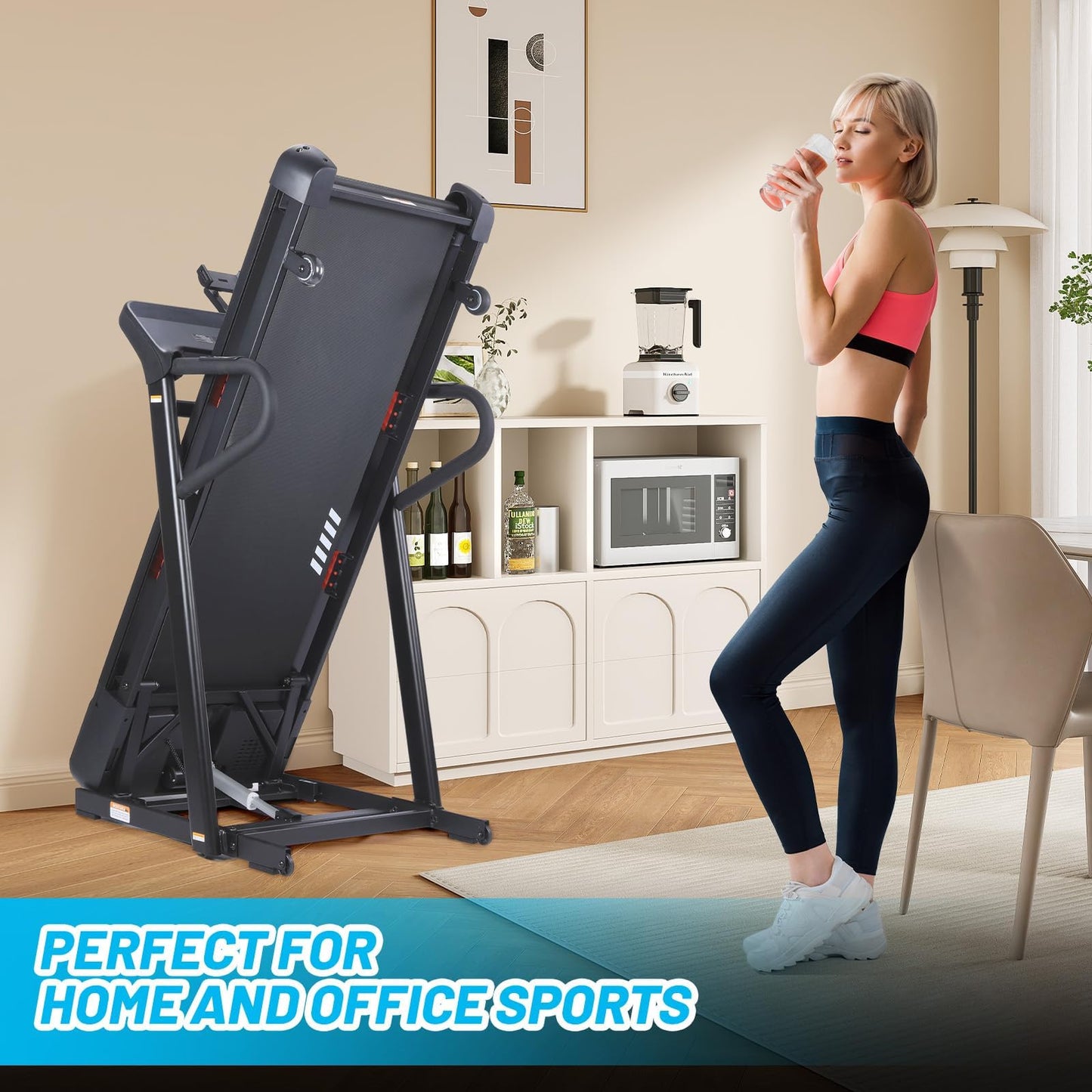 3.5HP Folding Treadmill for Home, 350 Lbs Capacity, Compact Space Saving Design, with -3% to 15% Incline Downhill & Uphill, 1-12.4 MPH Speed, APP Connectivity for Home Fitness