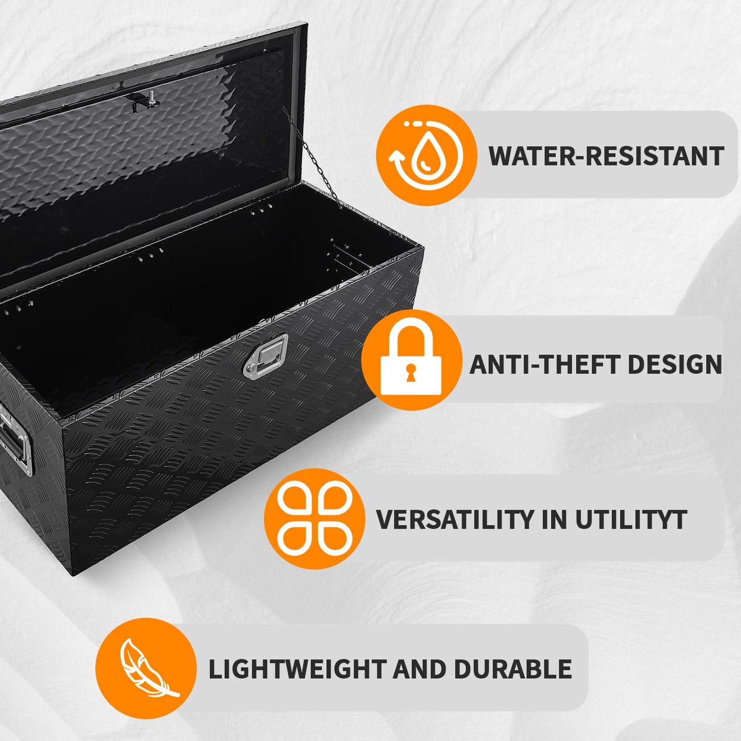48 inch Truck Tool Box,Aluminum Truck Bed Tool Box w/Handled Lock and keys,Universal Fit for Pickup‌ Truck,Trailer,Vehicle,UTV,ATV-Black,48 X 15 X 15 inch
