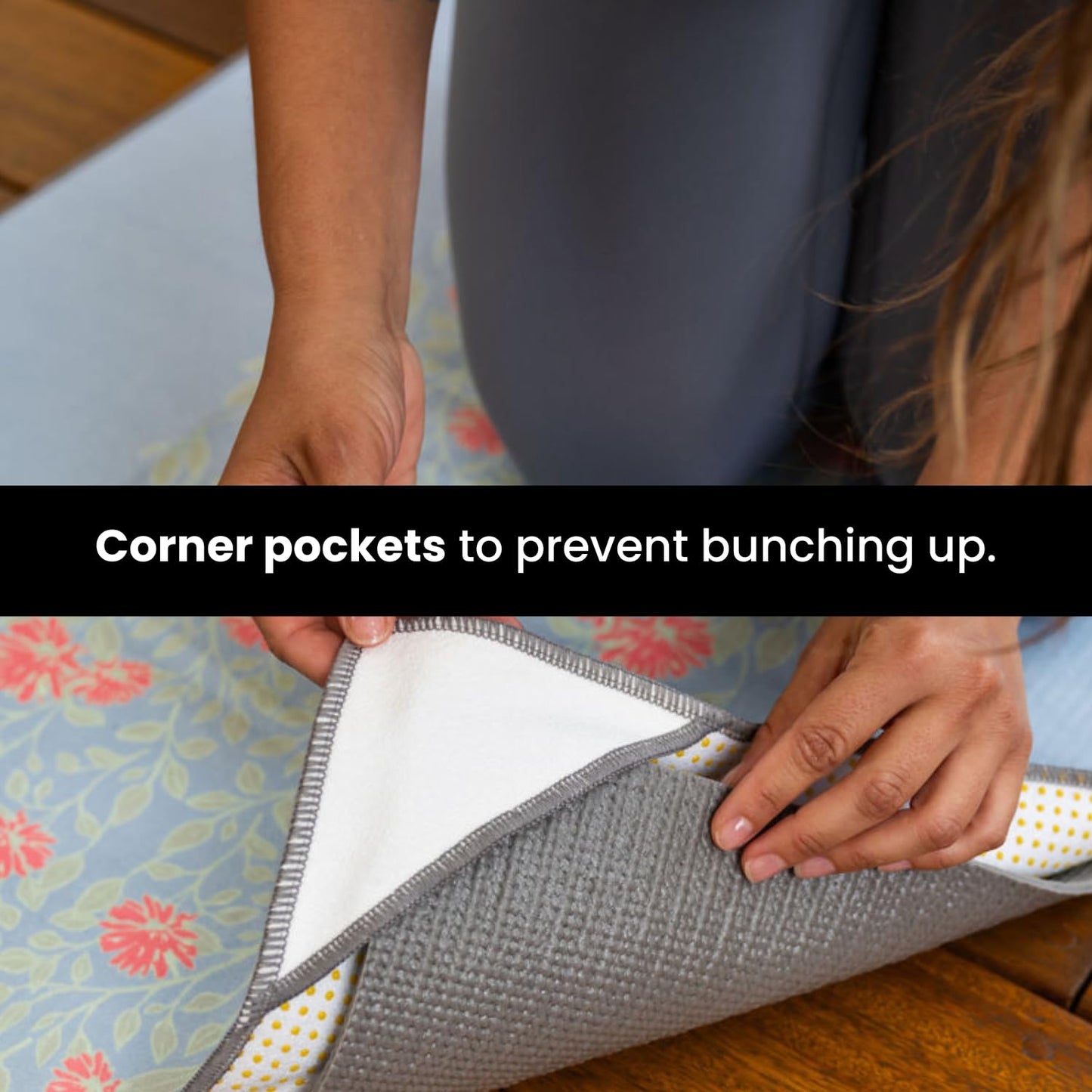 Yoga Grip Yoga Towel - Non Slip Hot Yoga Mat Towel With Corner Pockets, No-Skid Grip, and Built-in Alignment Lines | Soft, Moisture Wicking, and Sweat Absorbent | No Bunching, Stays in Place 72" x 25"