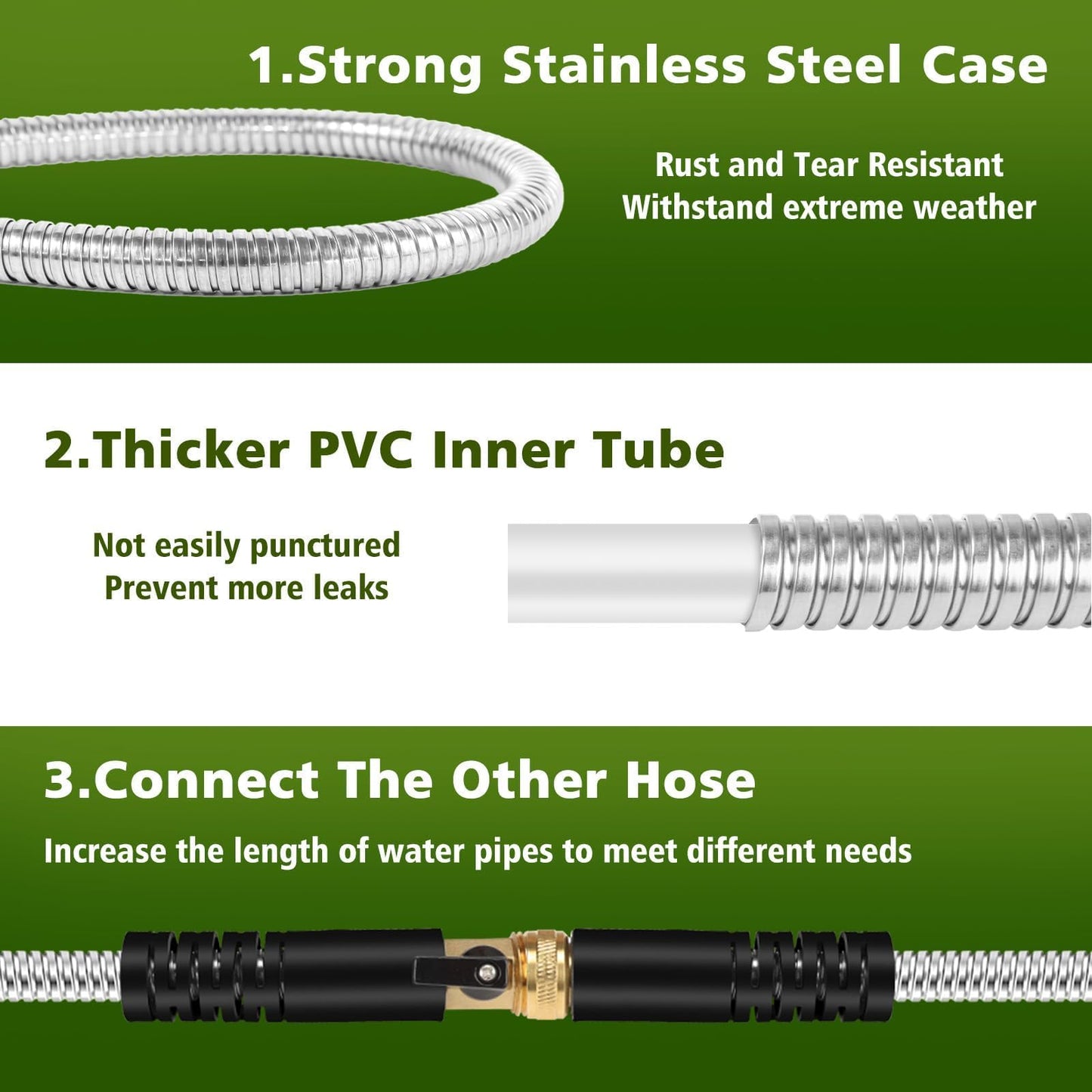 Svansea Metal Garden Hose 75ft Stainless Steel Hose Heavy Duty Flexible Water Hose with 10 Way Spray Nozzle 3/4 Solid Brass Fittings-Outdoor Yard Lightweight No Kink Leak Resistant Water Pipe