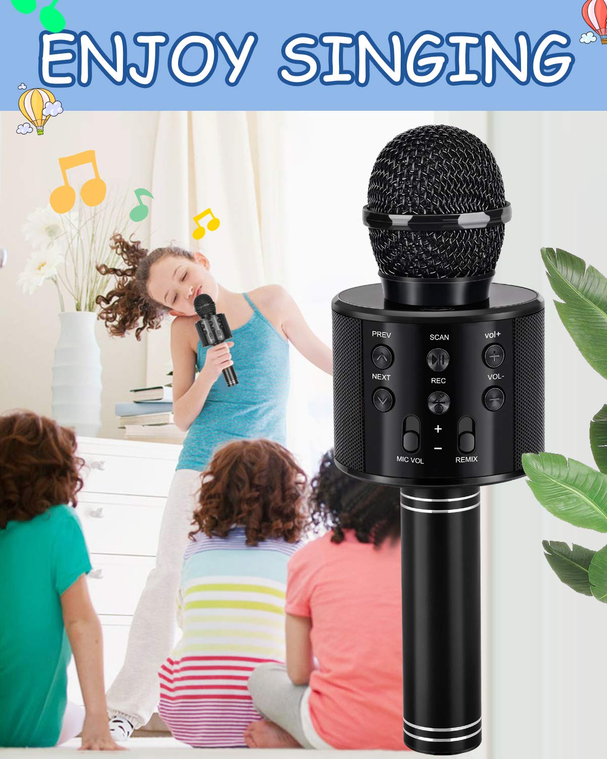 Dodosky Kids Toys Age 3-12, Karaoke Microphone for Kids Birthday Presents Gifts for 5 6 7 8 9 10 11 12 Year Old Girls Boys Toys for 4-11 Year Old Girl Boy Teen - Black