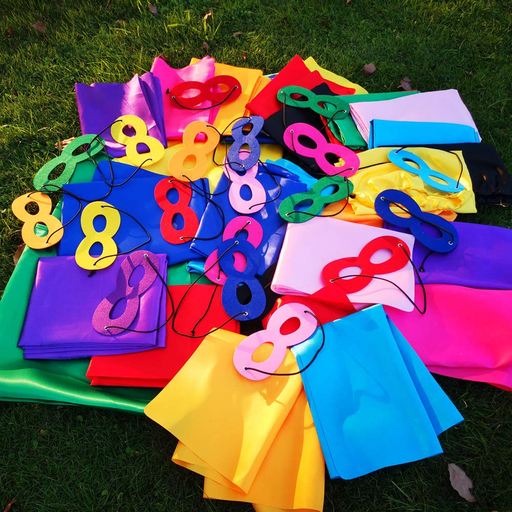 ADJOY Superhero Capes and Masks 24 Sets for Kids with Superhero Stickers Decoration - Superhero Themed Birthday Party Capes