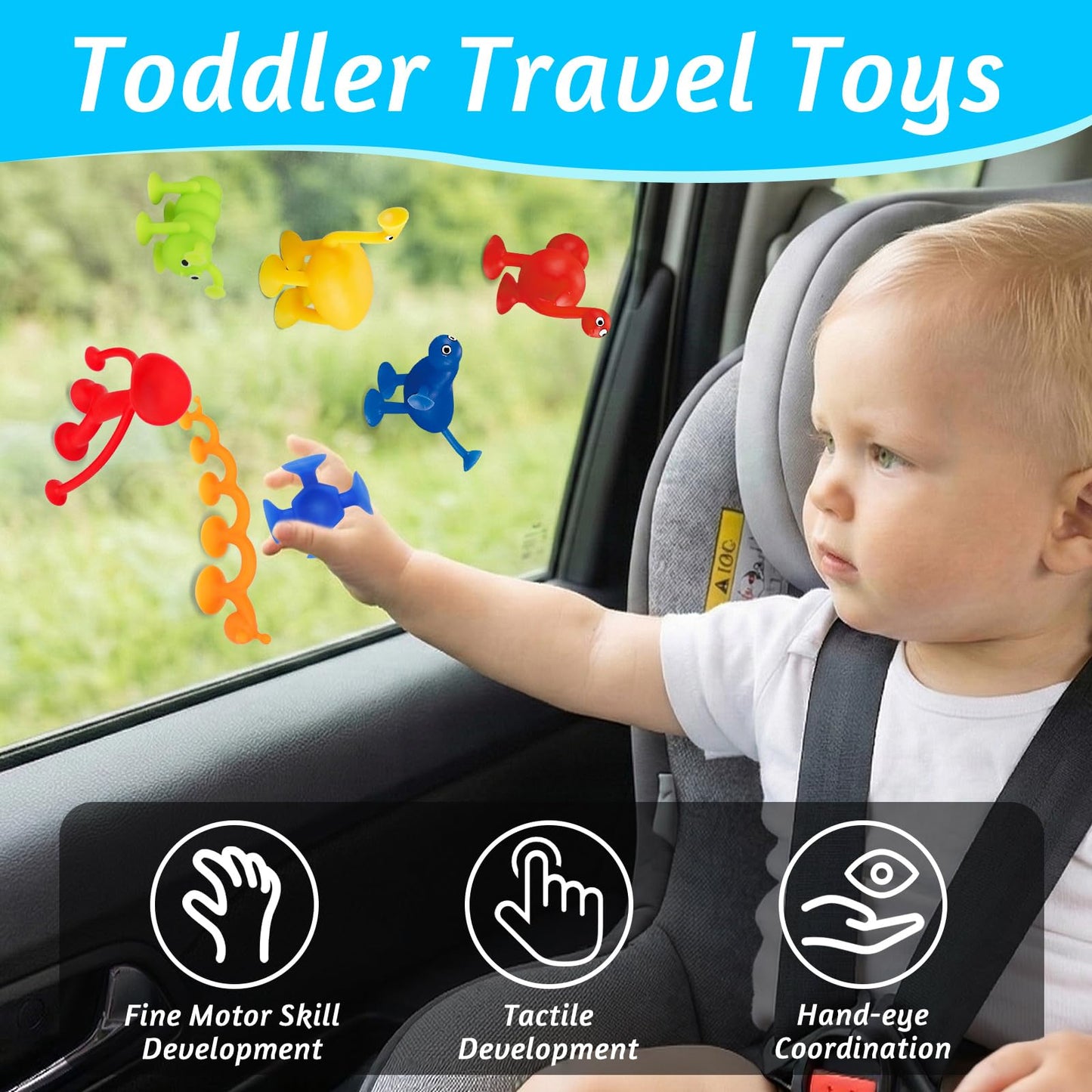 32Pcs Bath Toys for Kids Ages 3-5 4-8, No Hole Mold Free Baby Suction Cup Animals Water Toys, Mini Toddler Sensory Fidget Party Favors, Airplane Car Window Travel Road Trip Essentials 3 4 5 6 Year Old