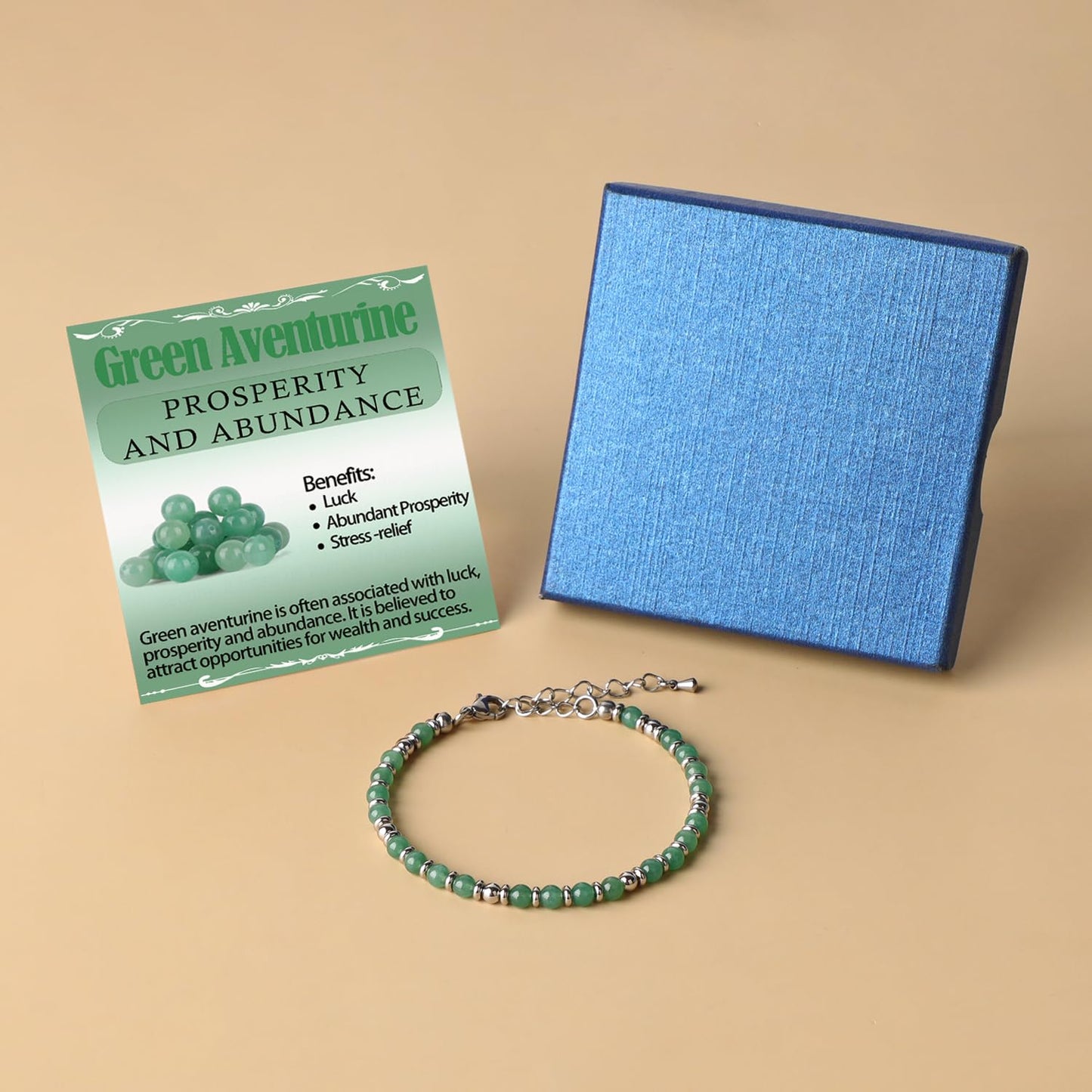 4mm Green Aventurine Tiny Beaded Bracelets For Women, Energy Gem Charm Jewelry Adjustable Bracelet Gifts for Mom, Daughter, Wife, Coworkers, Friends, Bestie