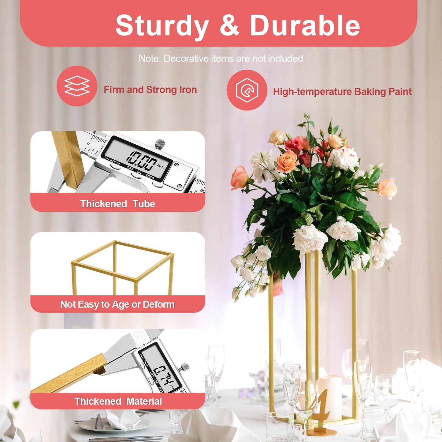 10 Pcs Gold Wedding Vases Centerpiece Stand, 23'' Party Table Centerpieces Metal Column Flower Stands Giant Flowers Decoration Metal Floor Column Geometric Rack for Weddings Birthday Party Decoration
