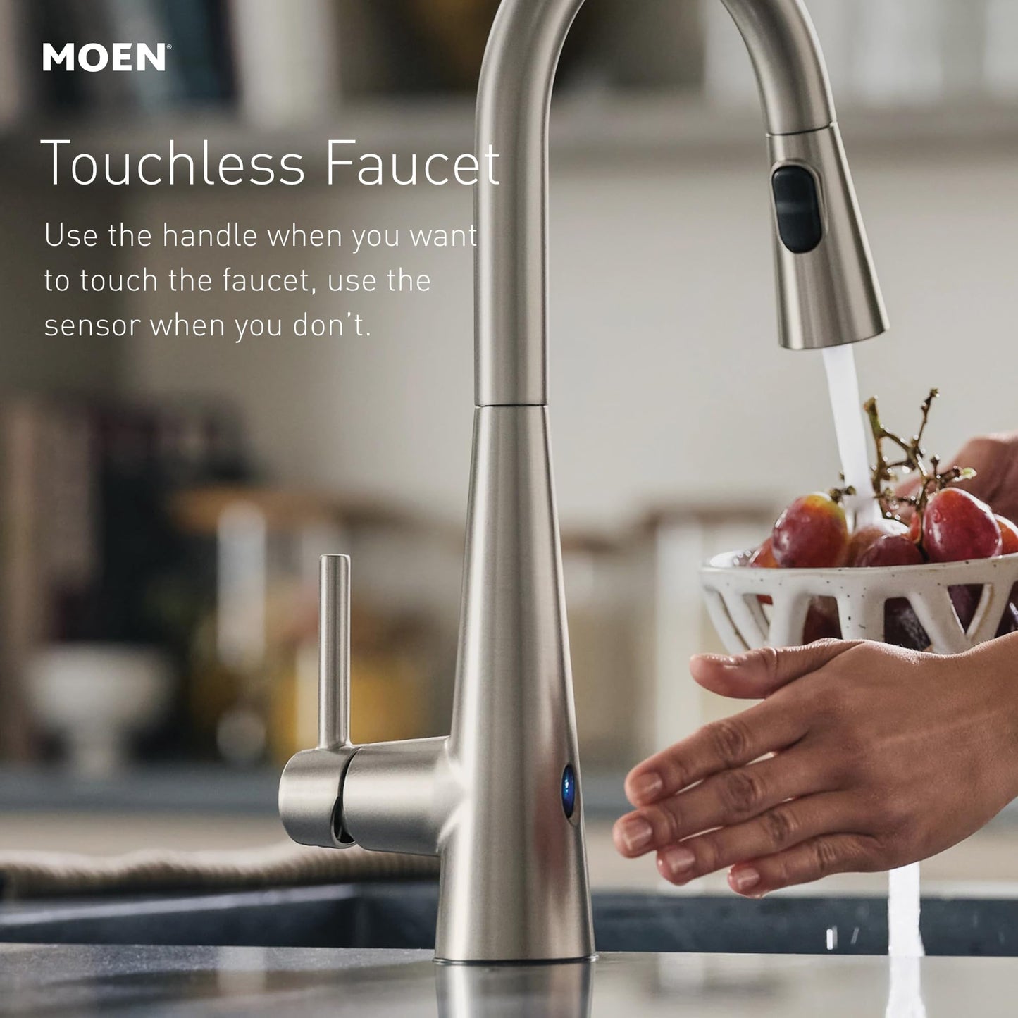 Moen Riley Spot Resist Stainless Hands-Free Touchless Sensor Single Handle Pull Down Kitchen Faucet, 7402EWSRS