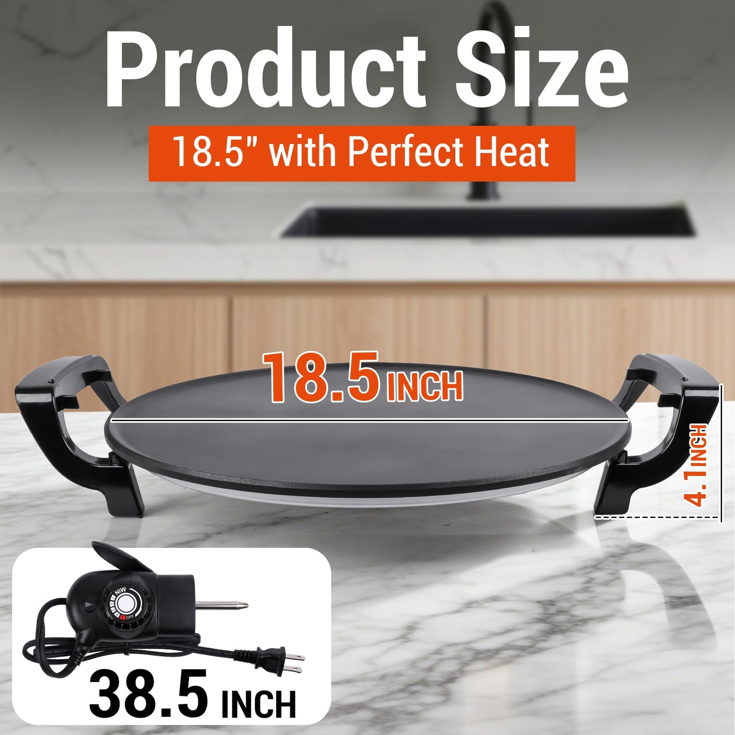 Mangoct 18.5” Electric Injera Maker, Mitad for Ethiopian Injera, Pancake Teff Maker, Electric Griddle with Lid, Non-Stick Surface, Easy to Clean, Adjustable Mechanical Knob Control, Even Heating
