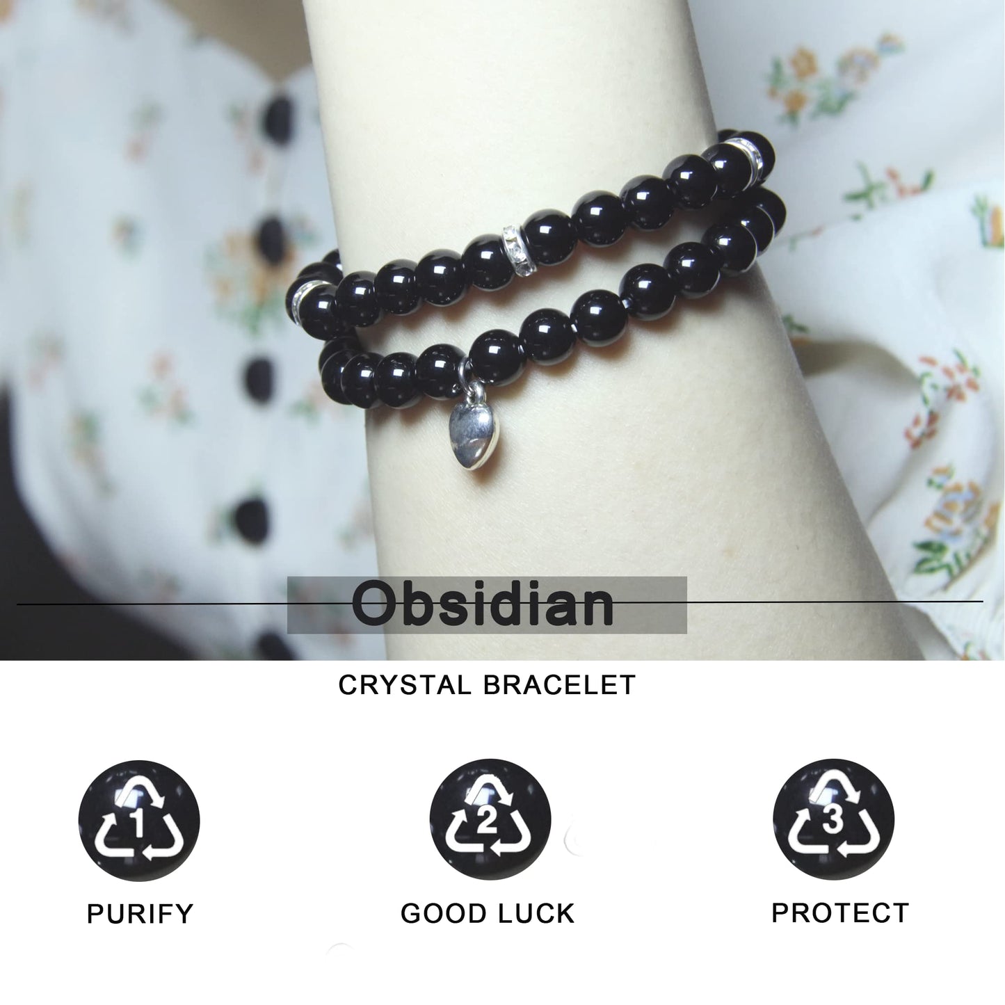 GDLKPYHS Healing Bracelets for Women - Black Obsidian Bracelet - Healing Prayers Crystal Bracelet, 8mm Natural Stone Stress Relief Yoga Beads Get Well Soon Gifts