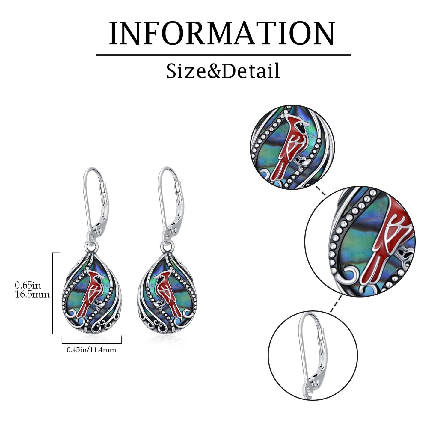 YYmqmq Cardinal Gifts for Women 925 Sterling Sliver Abalone Cardinal Dangle Earrings Leverback Red Bird Jewelry Gifts for Women Girlfriend