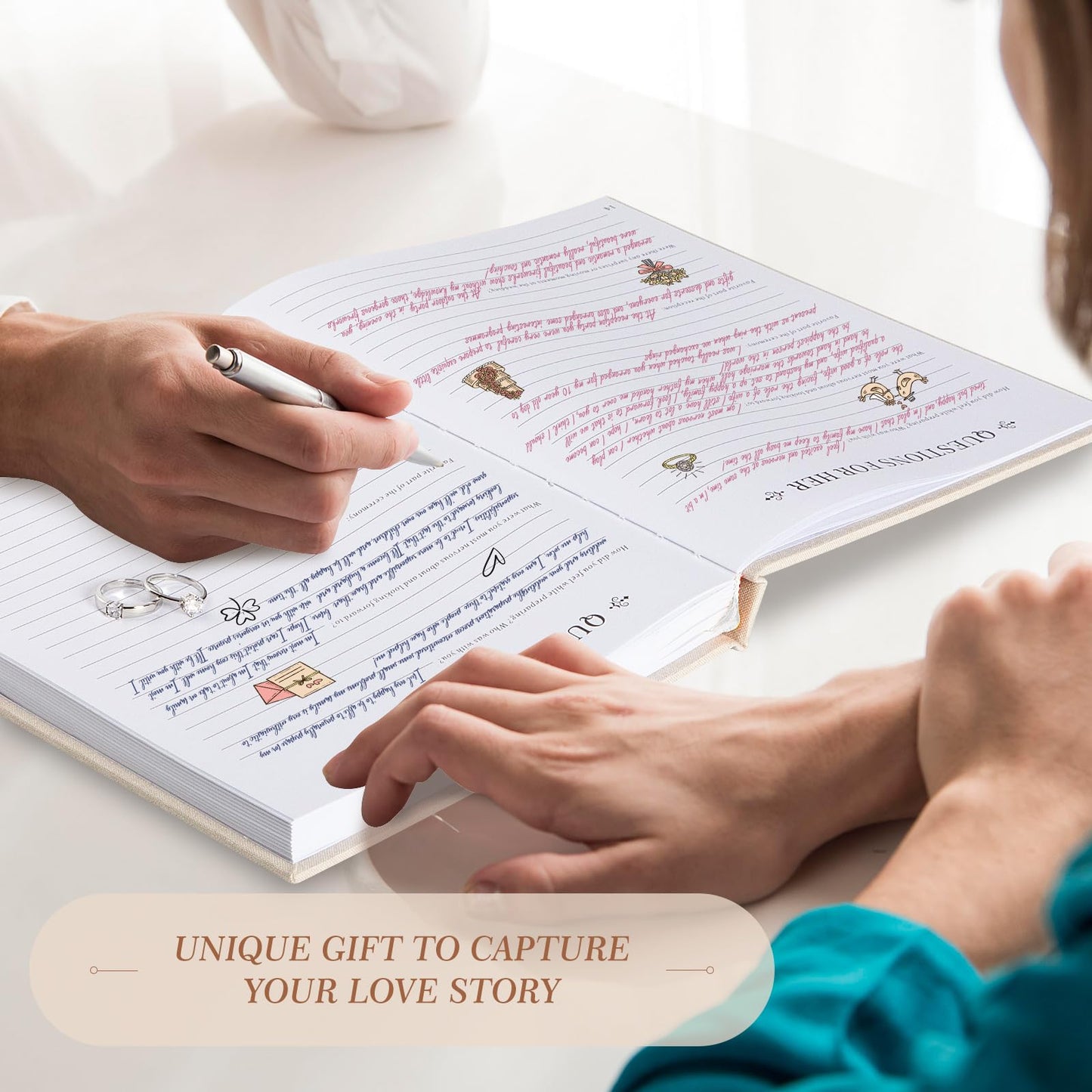Lanpn Wedding Anniversary Journal Book, Linen Dating 1st to 70th Couple Memory Book Wedding Scrapbook, 190 Pages Love Stories Notebook Newlywed Marriage Anniversary Bridal Shower Gift, Beige