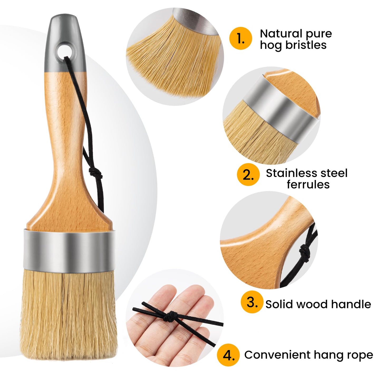 YiBaiBrush Chalk and Wax Paint Brush Furniture Set of 4, Small Round and Large Oval Brush with Natural Bristles, Perfect for Painting or Waxing Furniture, Ideal for Home Decor