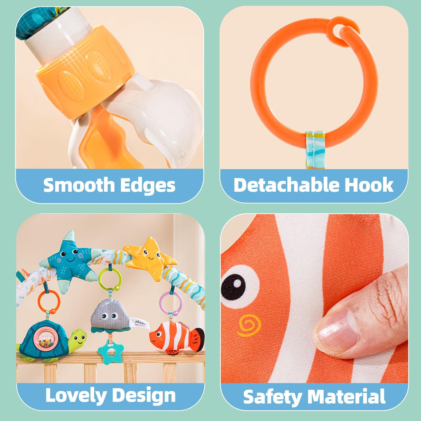 Baby Stroller Arch Toy for Infant & Toddler 0-6 Months, Musical Travel Car Seat Toys W/ Teether, Adjustable Mobile Arm for Crib, Bassinet, Pram, Bjorn Bounce Bar Activity Hanging Accessory 6-12(Sea)