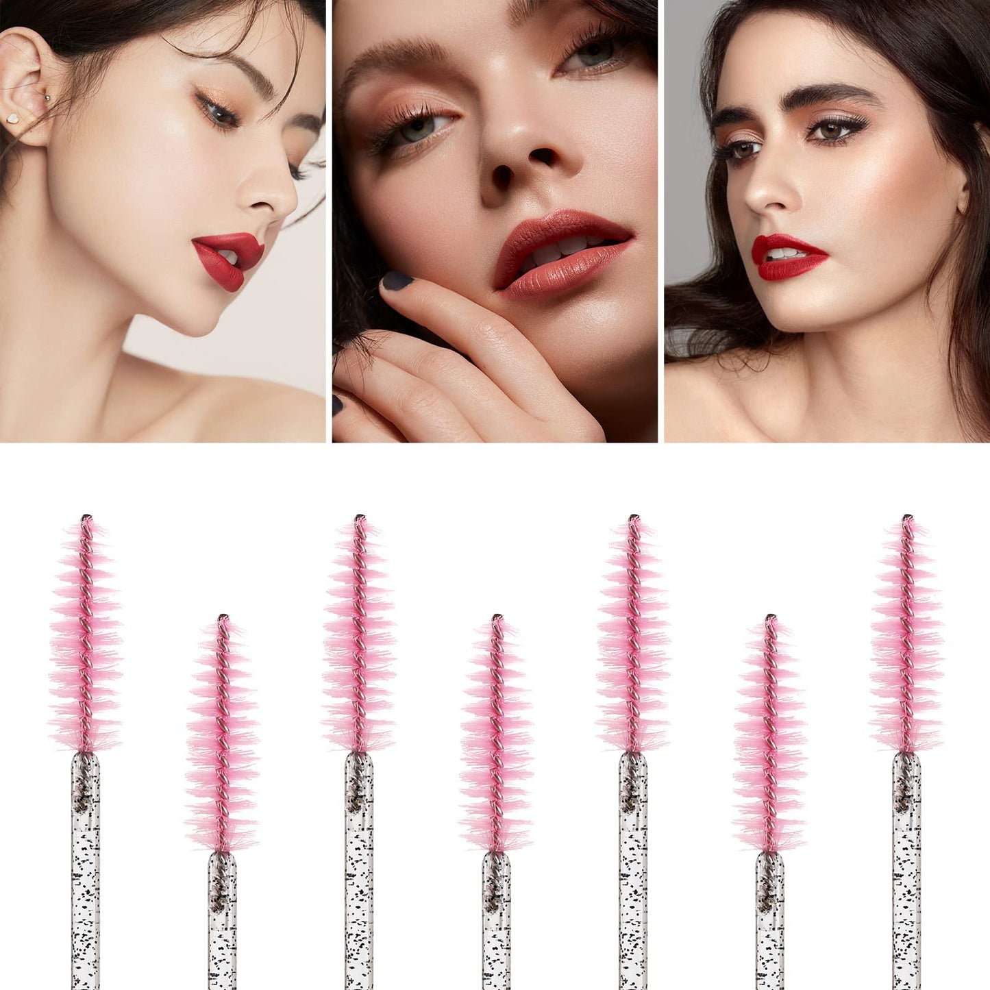 100 Pcs Disposable Eyelash Brush, Mascara Wands Makeup Brushes Applicators Kits for Eyelash Extensions, Eyebrow Brush with Container (Pink, Black)