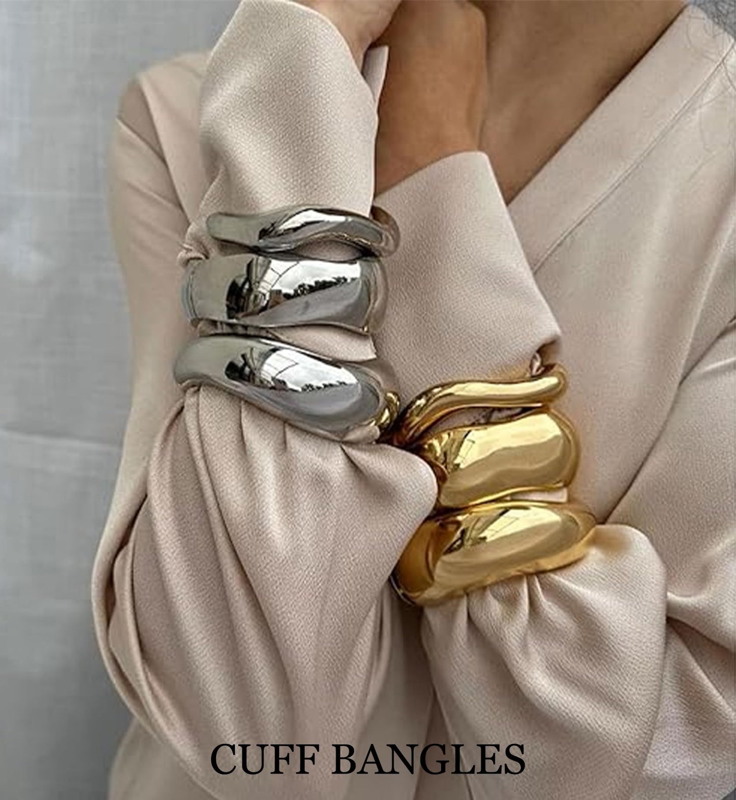 Chunky Silver Bangle Bracelets for Women, 14k Silver Plated Dainty Cuff Stackable Bangles Set, Trendy Bracelet Stack Fashion Jewelry Gifts (05-Silver)