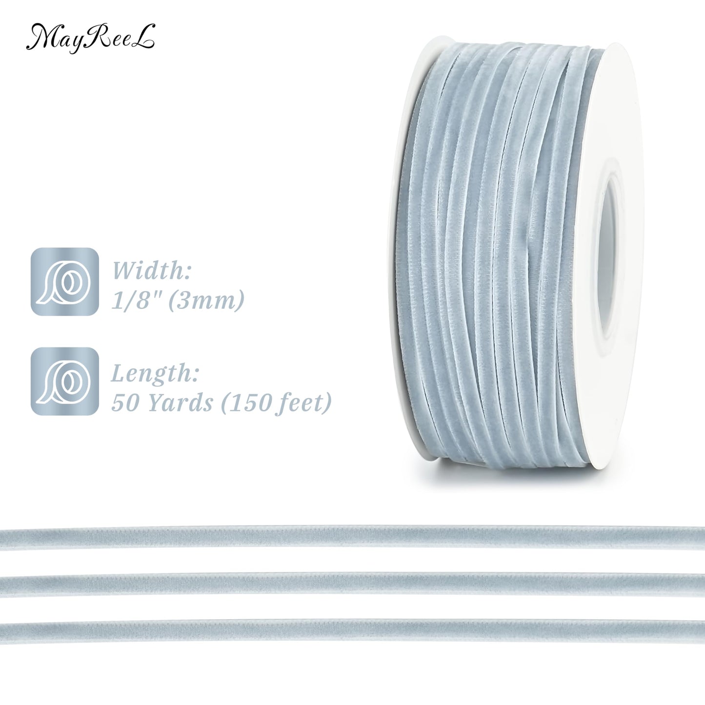 MAYREEL 1/8 Inch Dusty Blue Velvet Ribbon Thin Slate Blue Vintage Ribbon for Wedding Invitations Gift Wrapping Party Favor Boxes 50 Yards