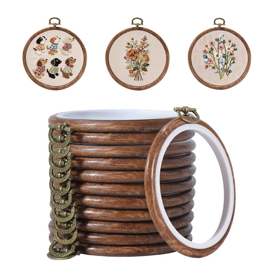 4 Inch Small Embroidery Hoops, 12 Pcs Embroidery Hoop Round Imitated Wood Rubber Hoop Rings Display Frame for Cross Stitch, DIY Art Craft Sewing & Hanging Ornaments (4 in)