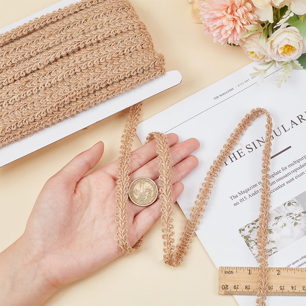 PH PandaHall 22 Yard Braided Burlap Ribbon Burlywood Lace Craft Ribbon 11mm(3/8 Inch) Rustic Woven Braid Trim Jute Ribbons for Bohemian DIY Crafts Costume Slipcover Curtain Clothing Sofa Home Decor
