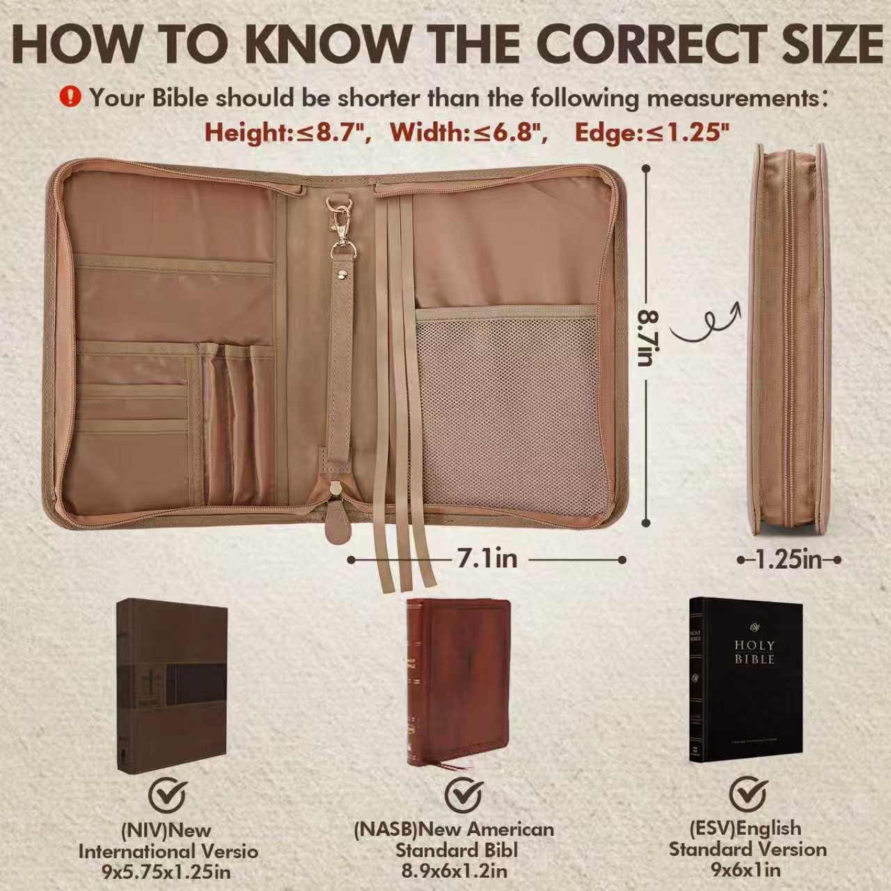 Bible Cover Case, Portable, Leather Carrying Case with Handle&Zippered Pocket for Standard Size and Bible Accessories, Small Bible Bag, Ideal Gift for Women Men Lady Girls