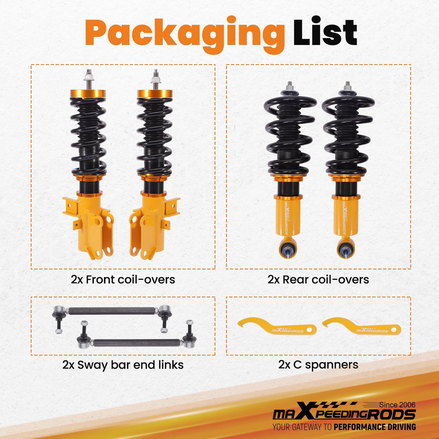 maXpeedingrods Coilovers for Chevrolet Camaro 2010-2015, Height Adjustable Coilovers Suspension Kit, Preset Damping Lowering Kit Gold