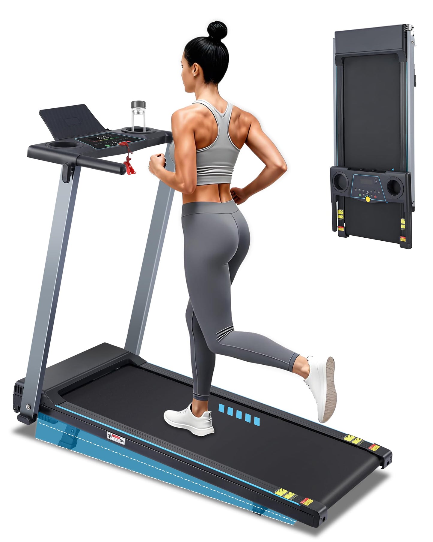 BORGUSI Incline Treadmill with Handles, Portable Small Folding Treadmill for Home Office, Walking Pad with 300 LBS Capacity, 24 Preset Programs, LED Display, Extendable Cup Holder