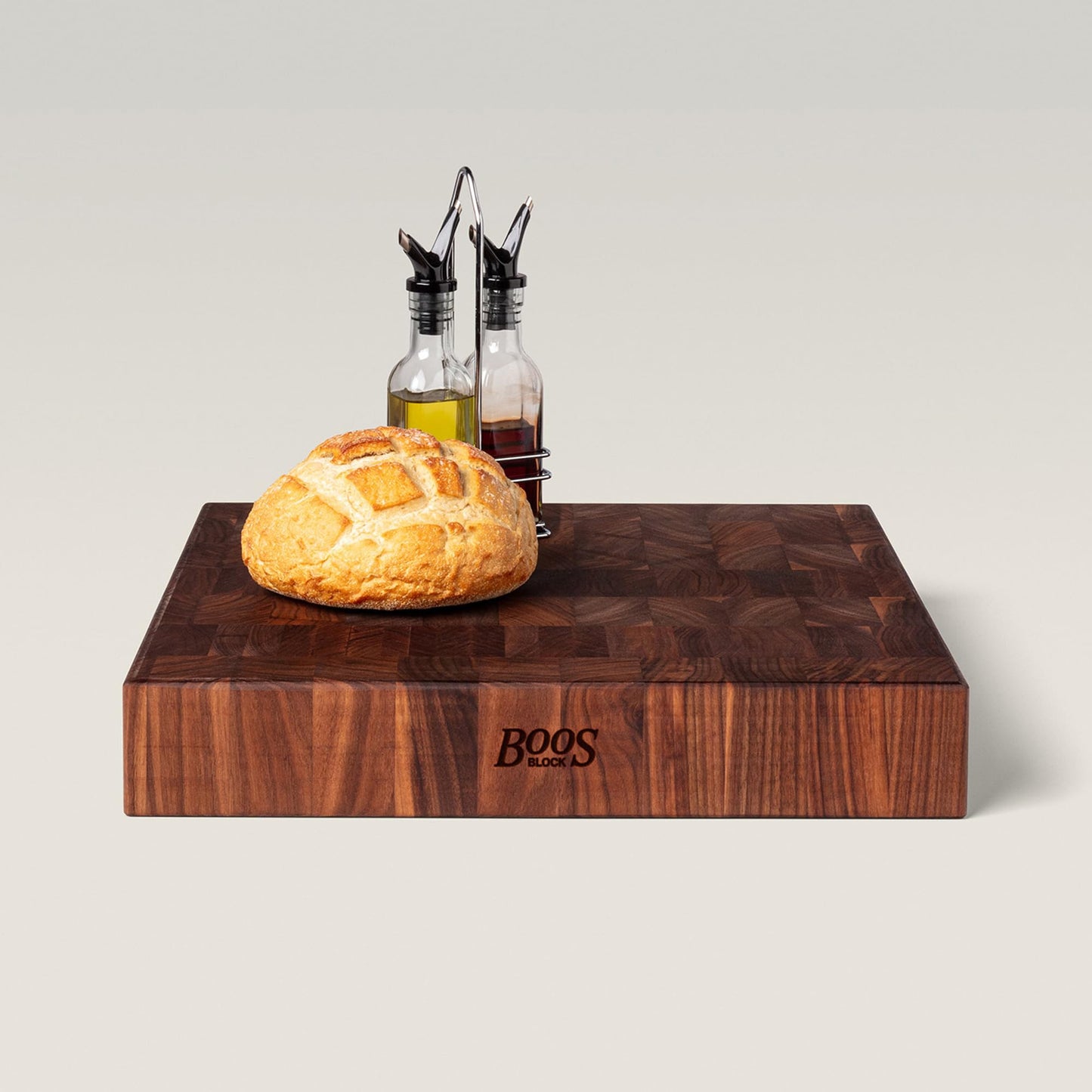 John Boos CCB Series Square Wooden Walnut Cutting Board 18”x18” – 3” Thick, 24-lb Reversible Butcher Block with End-Grain & Finger Grips – Made in the USA