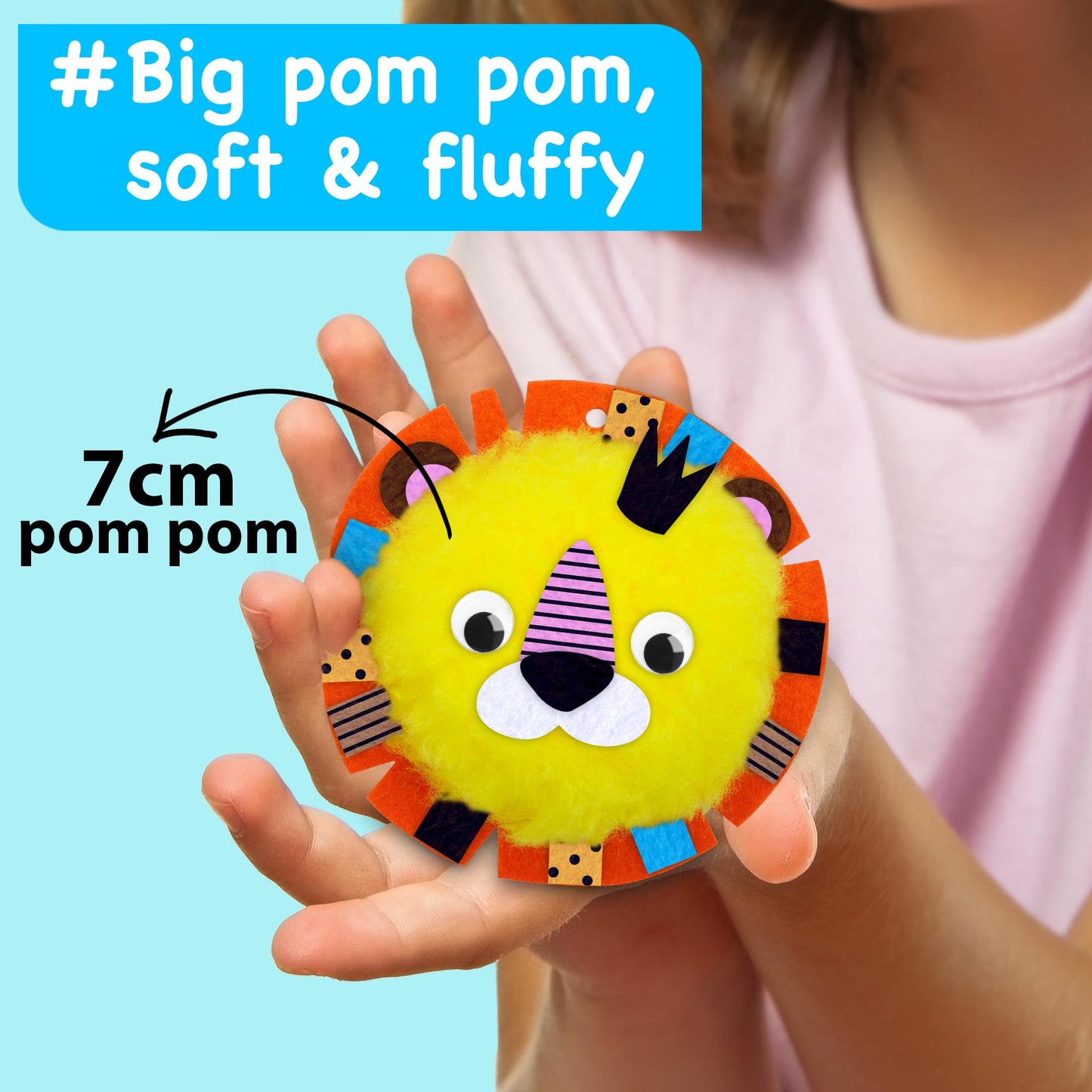 EZCRA Big Pom Pom Animal Craft Kit for Kids Ages 4-6 - DIY Pom Pom Crafts for Girls Boys Toddlers - Make 10 Plush Animals - Mess Free Arts and Crafts Kit