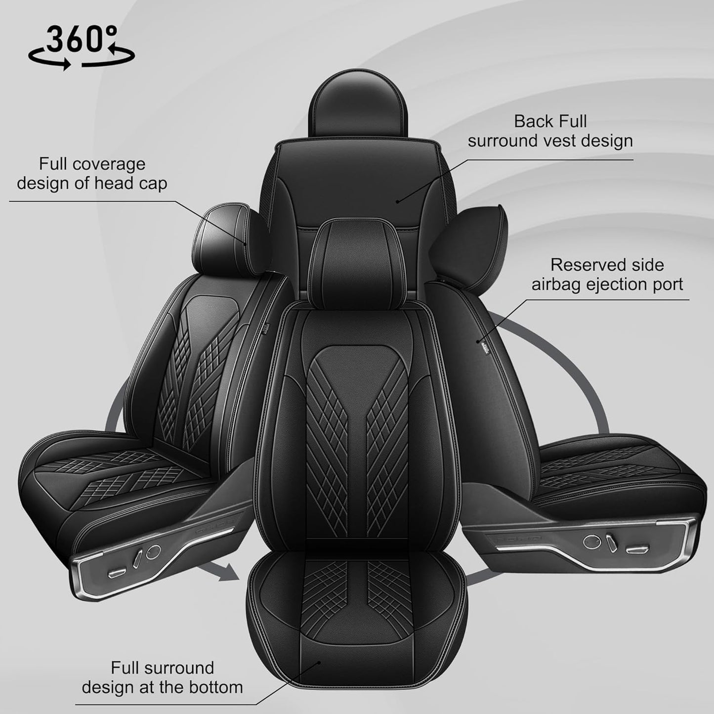 JIAMAOXIN Front Seat Covers for Ford F150 2009-2024 2025 2026 - F250/F350/F450 2017-2024 2025 2026: Custom Faux Leather Truck Seat Covers Car Cushion (2 PCS Front,Black)