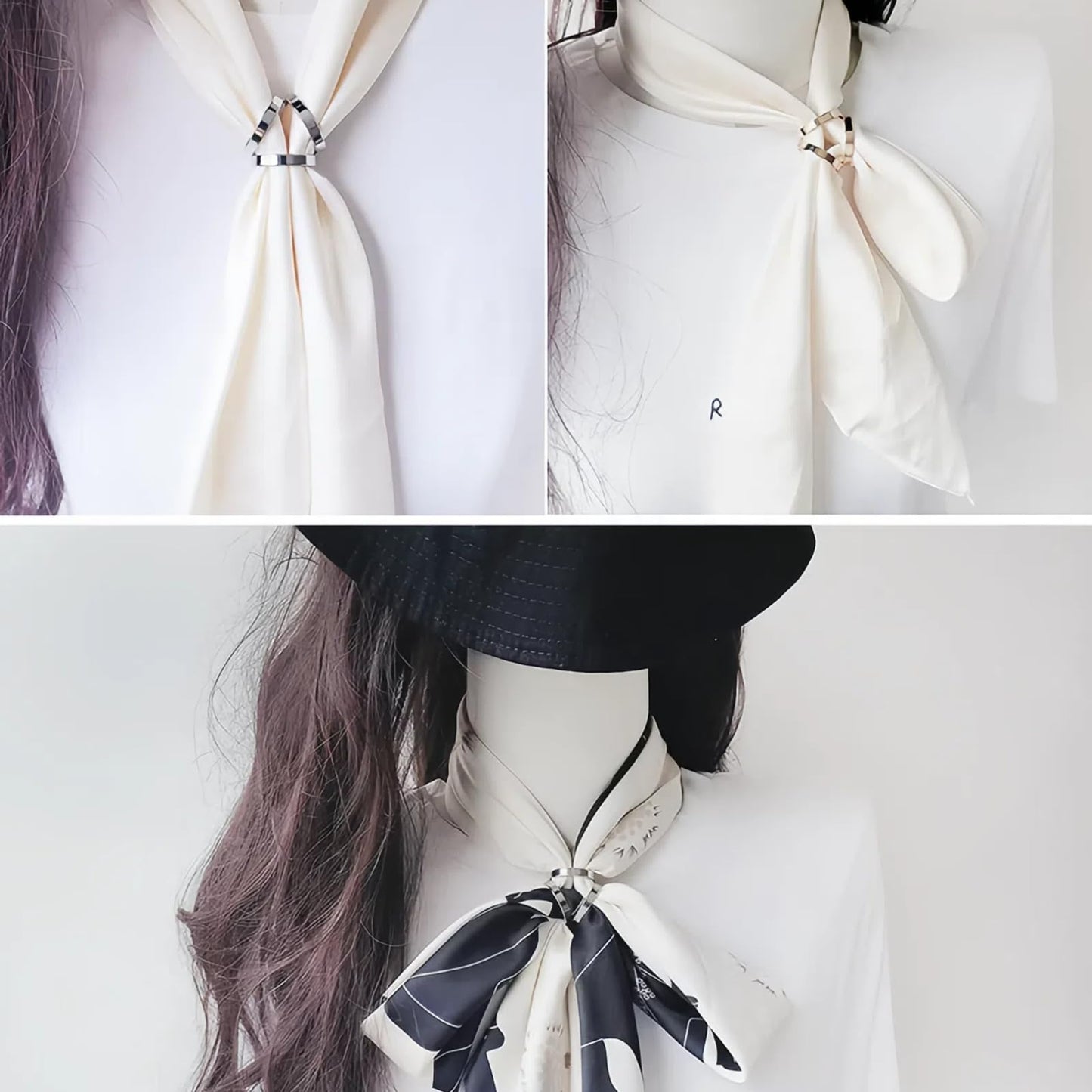 SYWDUDUCLT 2 Pcs Scarf Rings For Women,Simple Triple Metal Scarf Buckle, Rose Gold/Silver