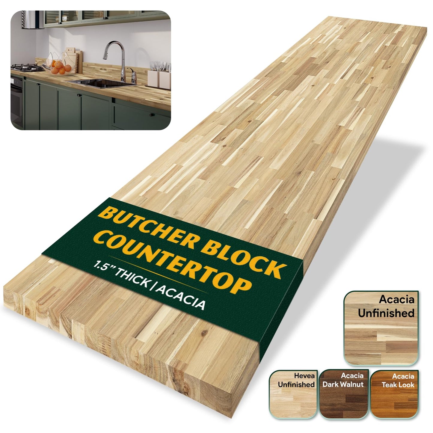 Howizz Acacia Butcher Block Countertop 48 x 25 x 1.5 Inches, Unfinished Solid Wood Table Top for DIY Desk Top, Workbench Top, Kitchen Countertop