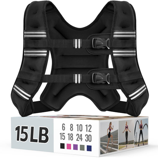 Zeerun Weighted Vest for Women & Men with Reflective Stripe and Adjustable Buckle, Comfortable & Durable Rucking Vest for Walking, Running & Strength Training, 15LBS-Black