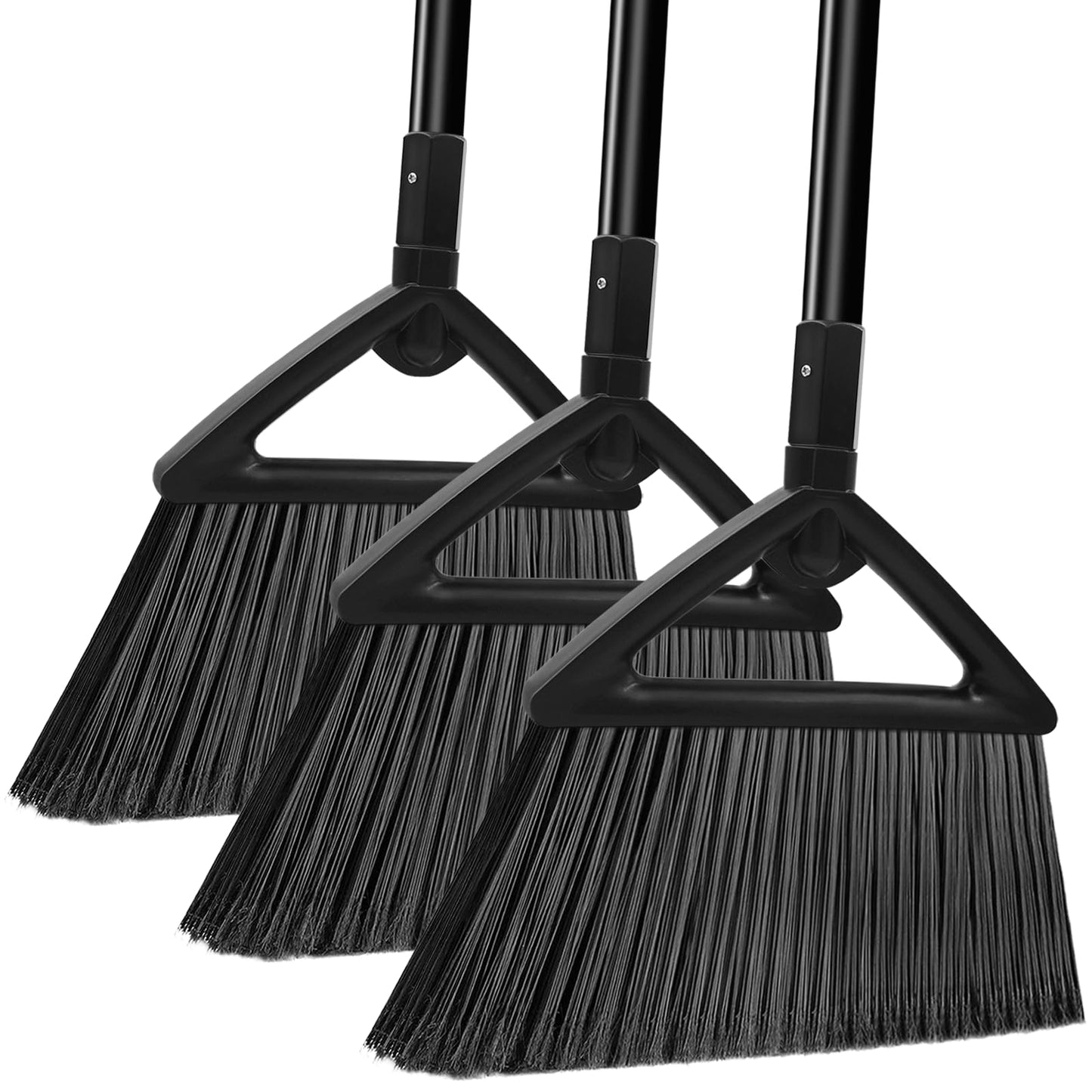PUTNATRUE Heavy Duty Commercial Broom, 3 Pack Upgraded Angle Brooms for Sweeping Outdoor and Indoor, Perfect Black Brooms of House, Kitchen, Garage, Courtyard, Concrete