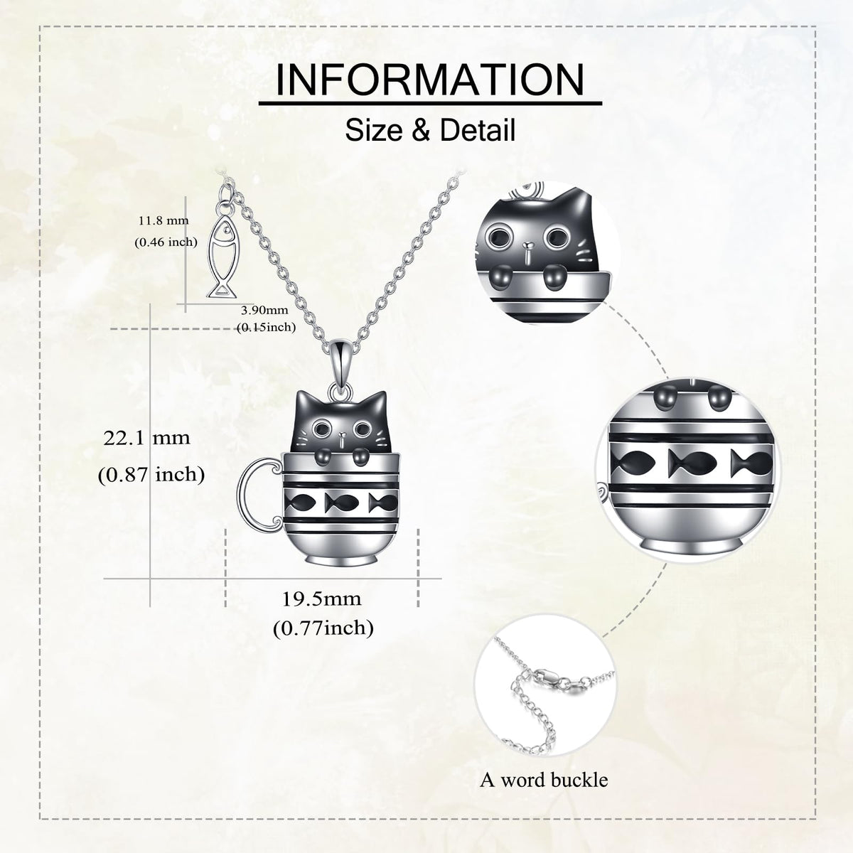 YAFEINI Black Cat Necklace S925 Sterling Silver Cup Cat Pendant Necklaces with Fish Cats Jewelry Gifts for Women Mom Wife Friends