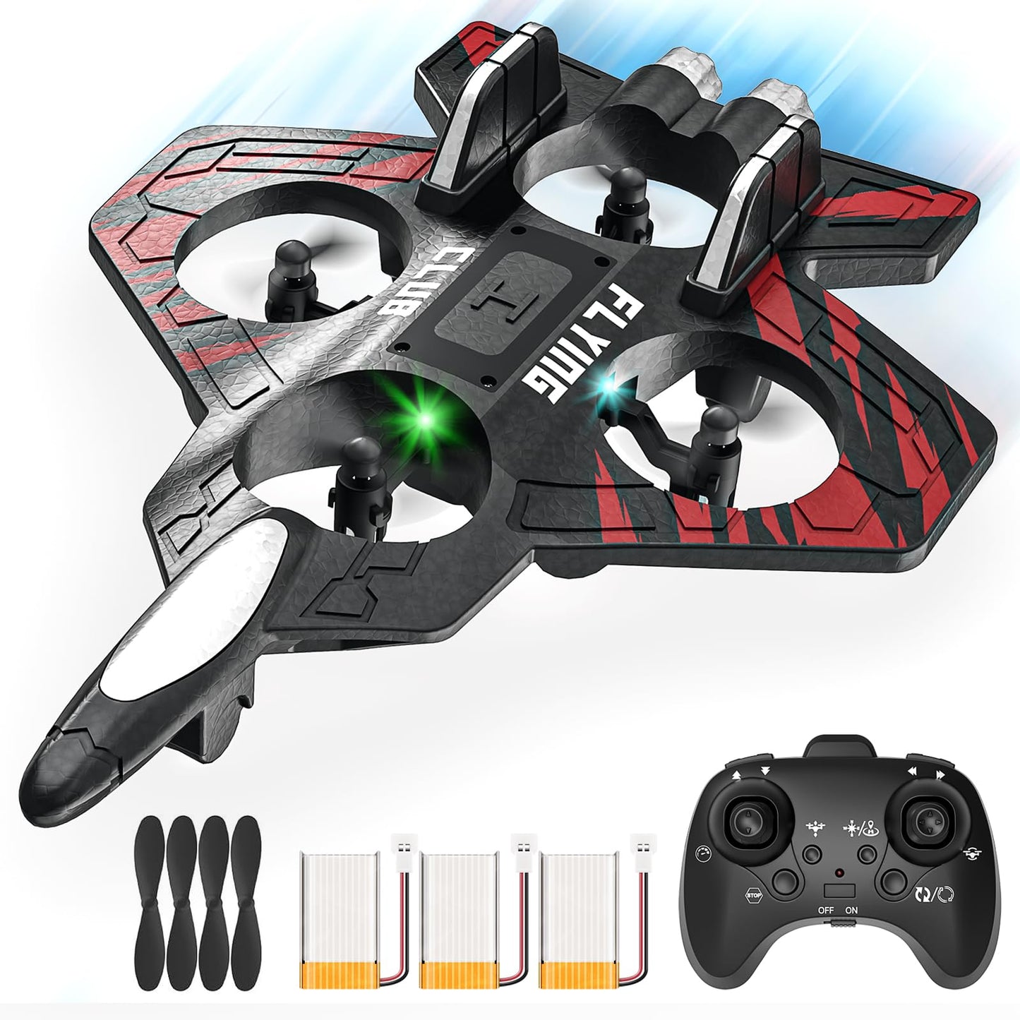 Epstur RC Plane - RC Airplane Fighter, Foam Remote Control Airplanes, RC Plane Fighter Jet with Auto Hover, Headless Mode 3D Flip Colorful LED Lights & 3 Batteries Remote Control Fighter