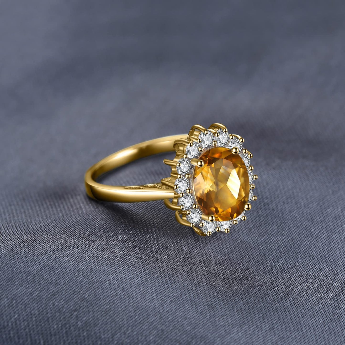 JewelryPalace Princess Diana Kate Middleton Gemstone Birthstone Yellow Amethyst Halo Statement Engagement Rings for Women, 14K Yellow Gold Plated 925 Sterling Silver Promise Rings for Her Size 10.5