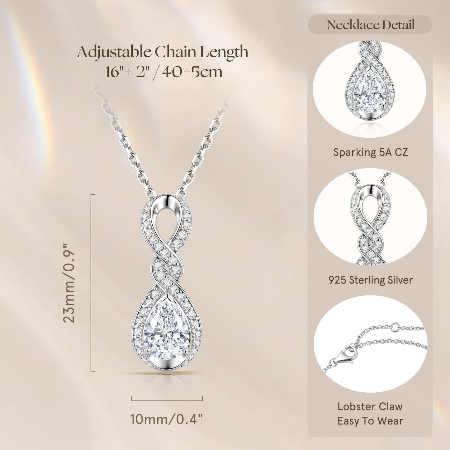 FANCIME Simulated Diamond Necklace April Birthstone Necklace Cubic Zirconia Sterling Silver Dainty Infinity Knot Pendant Jewelry Anniversary Birthday Graduation Mothers Day Gifts for Women Mom