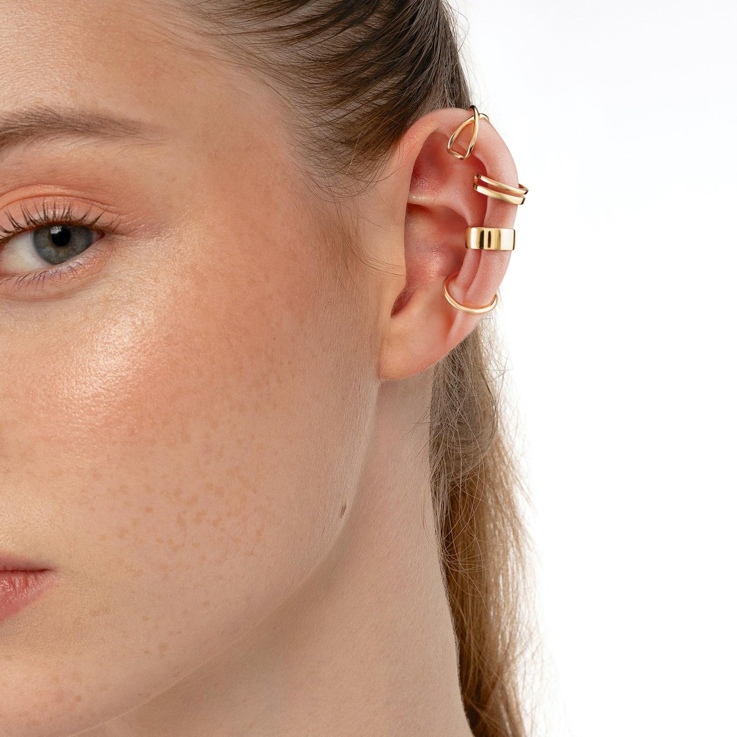 Ear Cuffs 18K Gold Plated 925 Sterling Silver Fake Ear Cuffs Non Piercing Ear Conch Clip on Cartilage Earrings for Women Men 4 Various Styles