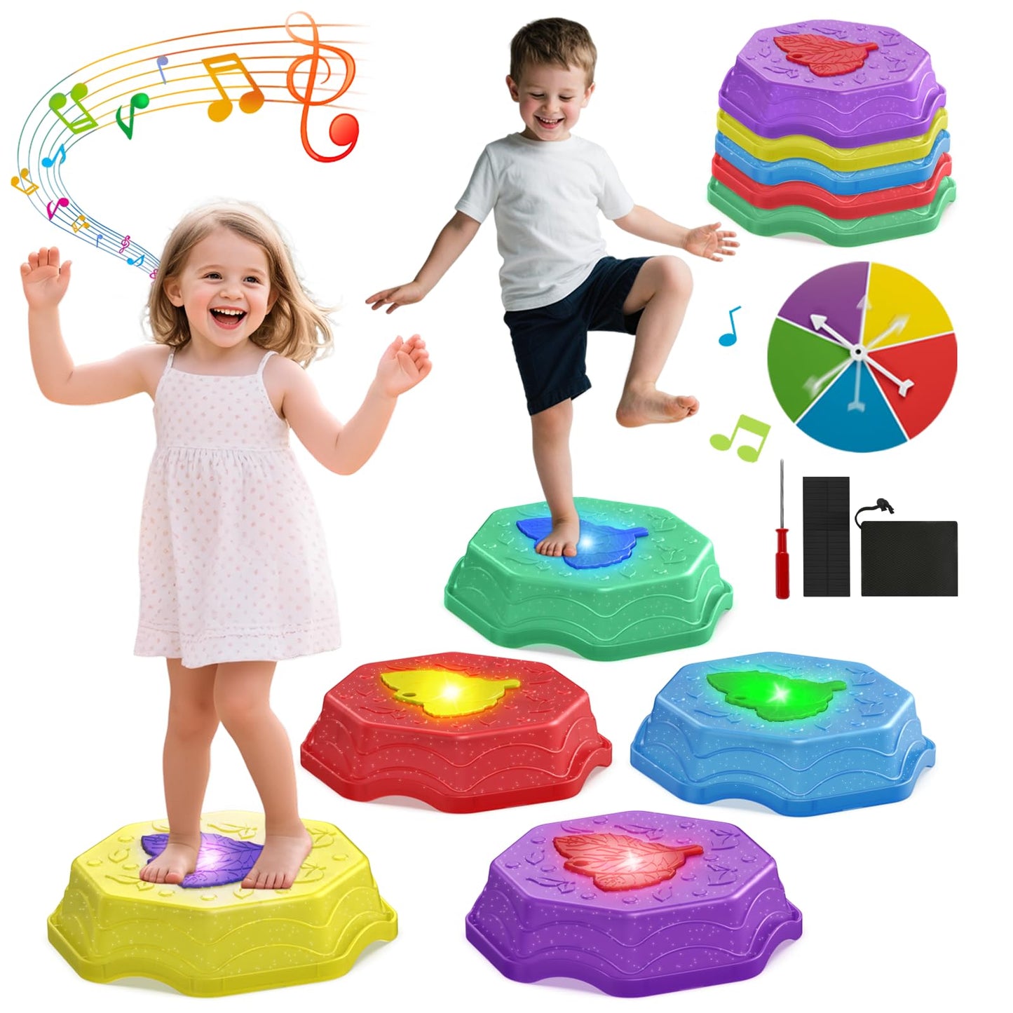 ABVSAB Stepping Stones for Kids with Light & Music,Toddler Sensory Toy for Obstacle Course Coordination，4 Year Old Girl Birthday Easter Gifts for Kids Boys Girls 3+