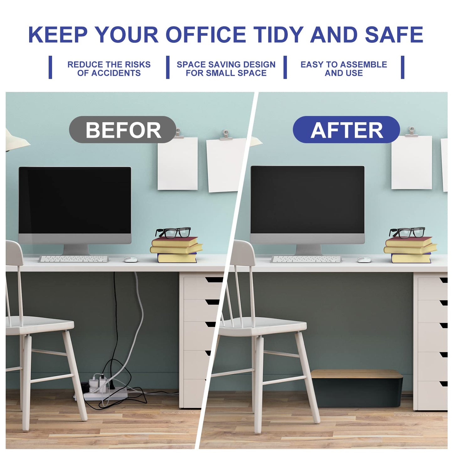 Cable Management Box - Wooden Style Cord Organizer Box to Hide Wires & Power Strips | Desk Computer Cable Organizer Box | Safe ABS Material | 12.6" (L) x 5.3" (W) 4.9" (H) | for Home & Office - Black