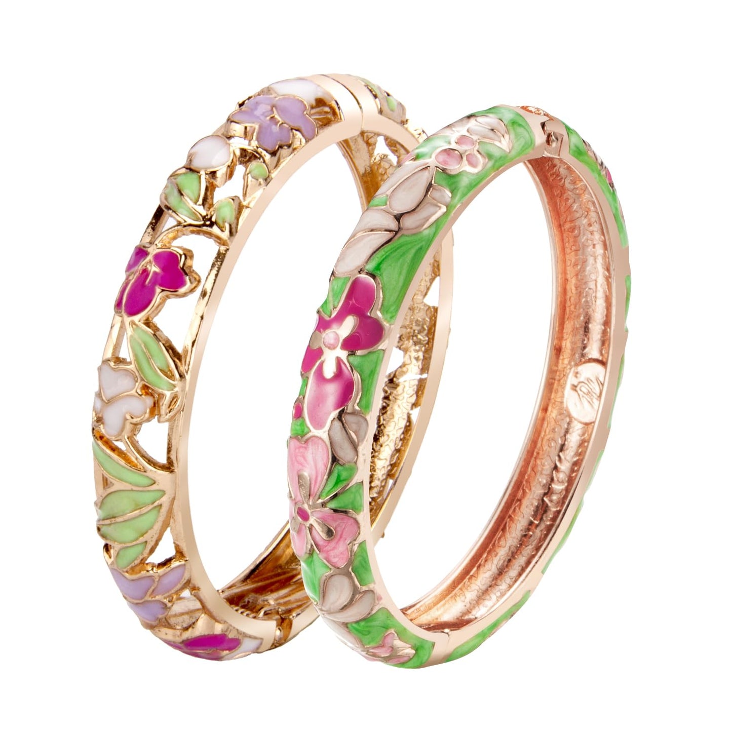 UJOY Cloisonne Bracelet Lotus Flower Plated Cuff Bangle Enameled Jewelry Bracelets Gift for Women Pack in Case 88B04-55A100 White Green