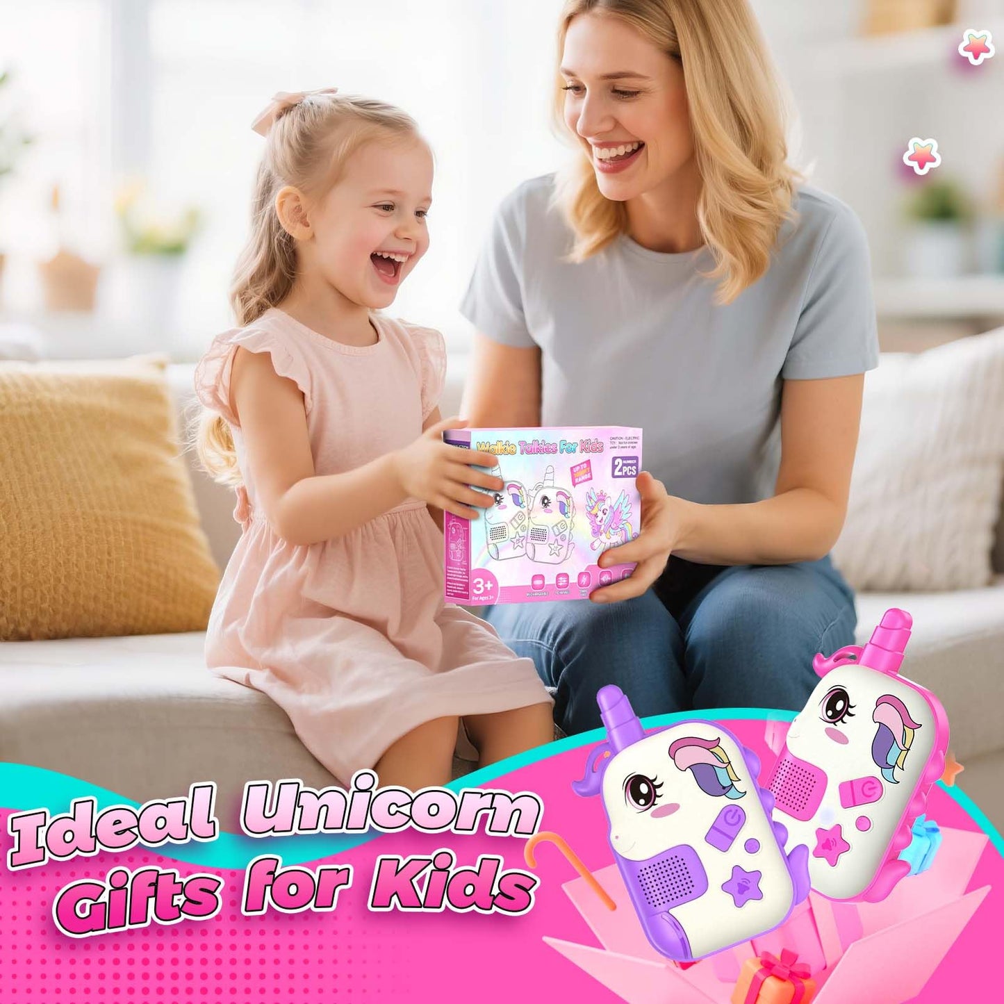 Rechargeable Walkie Talkies Toys for Girls: Unicorn Toys Walkie Talkies for Kids 2 Pack Birthday Gifts for 3 4 5-7 Year Old Girls Toy for 4 5 6 7 Year Old Grandkids Camping Outdoor Games