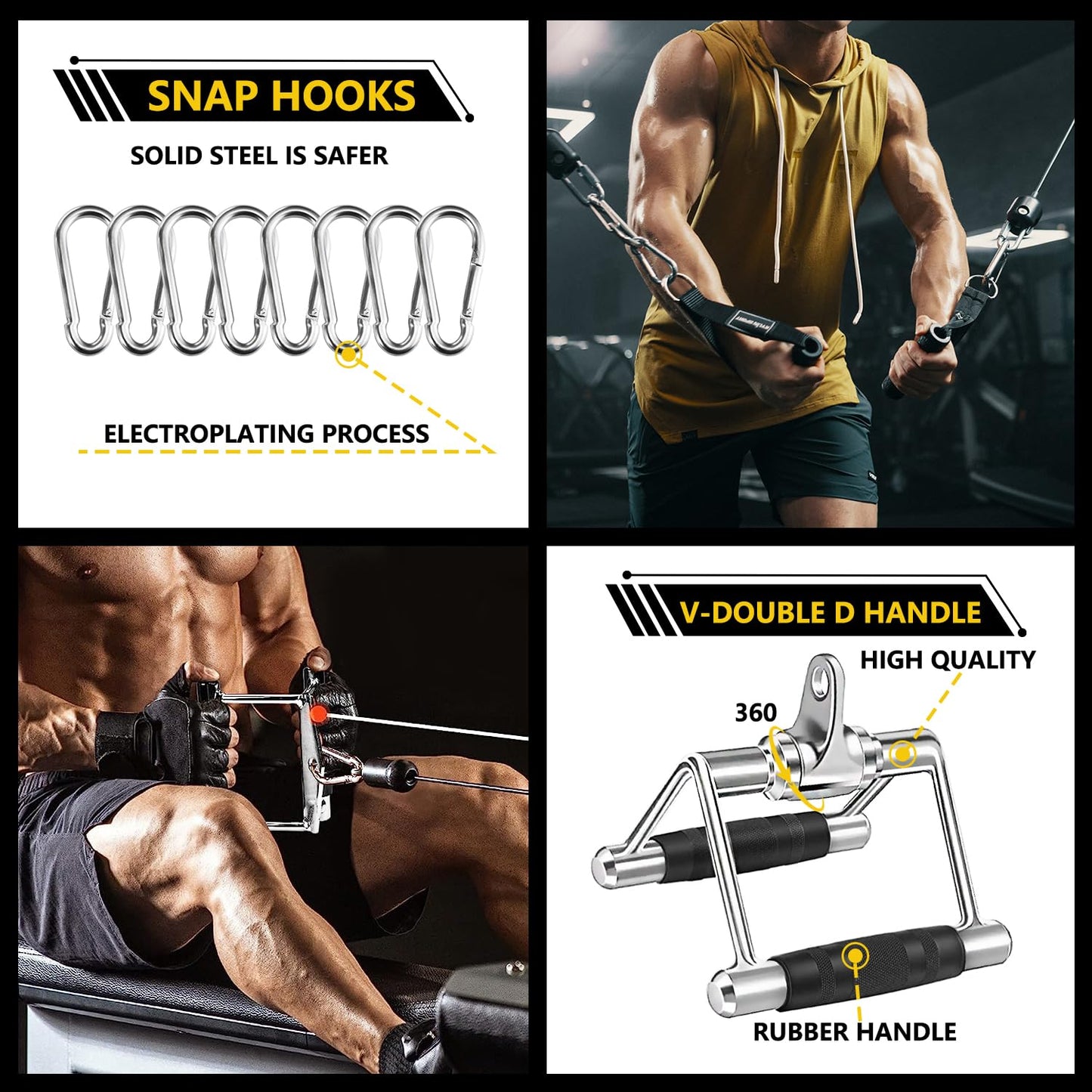 WNOEY 21 PCS Cable Attachments for Gym Set with Wide Grip LAT Pull Down Bar, LAT Pulldown Attachments, Cable Machine Attachment, Tricep Pull Down Attachment, Home Gym Accessories, White