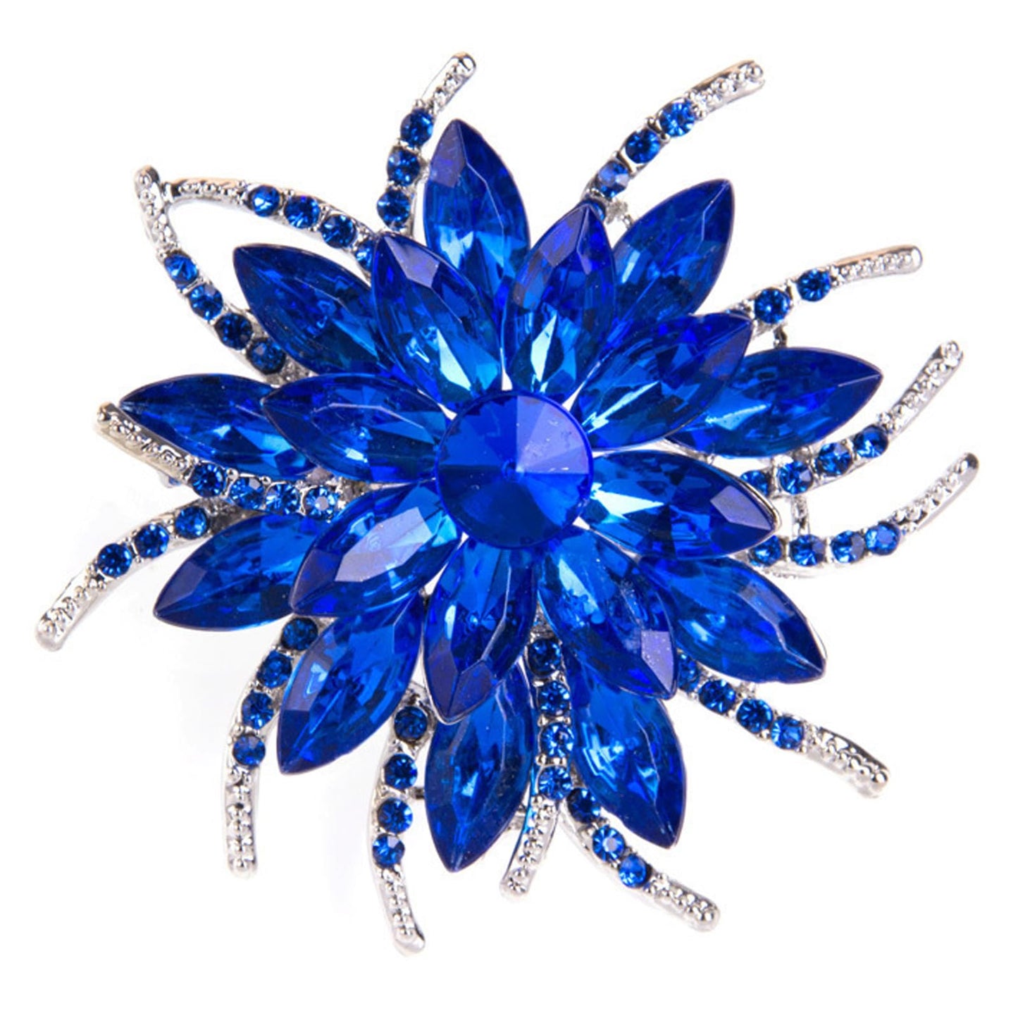 Rhinestone Large Flower Brooches Pins for Women Fashion Sparkly Crystal Sunflower Statement Brooch Unique Wedding Party Suit Dress Jewelry Accessories (Blue2)