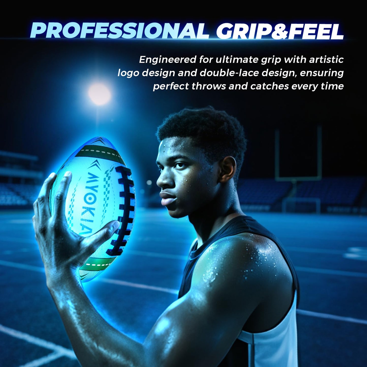 MYOKIA RGB Waterproof Rechargeable Light Up Football Birthday Gift, Glow in The Dark Football with Pump & USB Cable, Tri-Color (Red, Green, Blue), Size 6, Outdoor Night Games