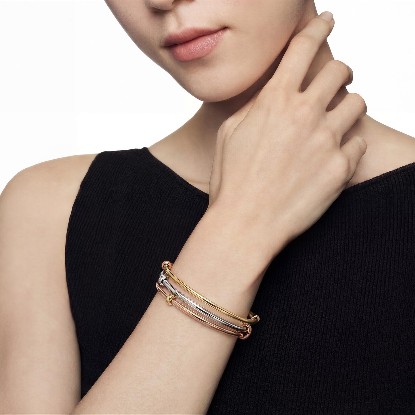 Musishiyu Gold Bracelets for Women Stacking Bangle - 18K Mixed Metal Tri-Color Rolling Interlocking Bands, Cubic Zirconia Fidget Anxiety Jewelry, Perfect Gifts for Mom Wife Grandma