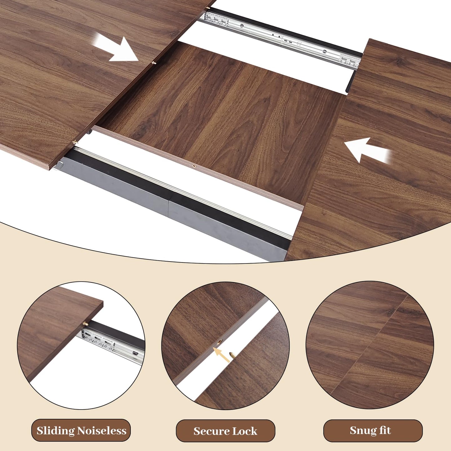 HIPIHOM 63"- 78.7" Extendable Dining Table Set for 6, Modern Kitchen Table with 6 PU Leather Chairs, Thickened Expandable MDF Wooden Table with Metal Legs for Dining Room, Kitchen, Living Room