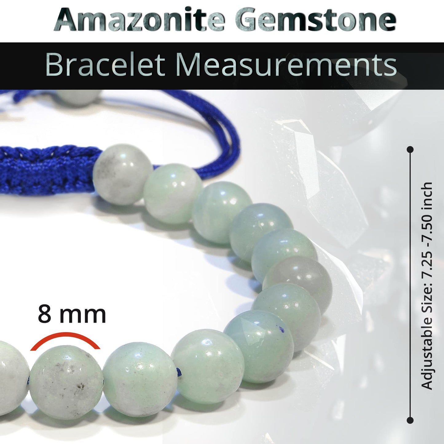 ANAYA AGATE Healing Crystal Bracelet – Chic Gemstone Bracelet for Men and Women – 8mm Round Bead Bracelets for Spiritual Healing, Protection, Positive Energy - Amazonite