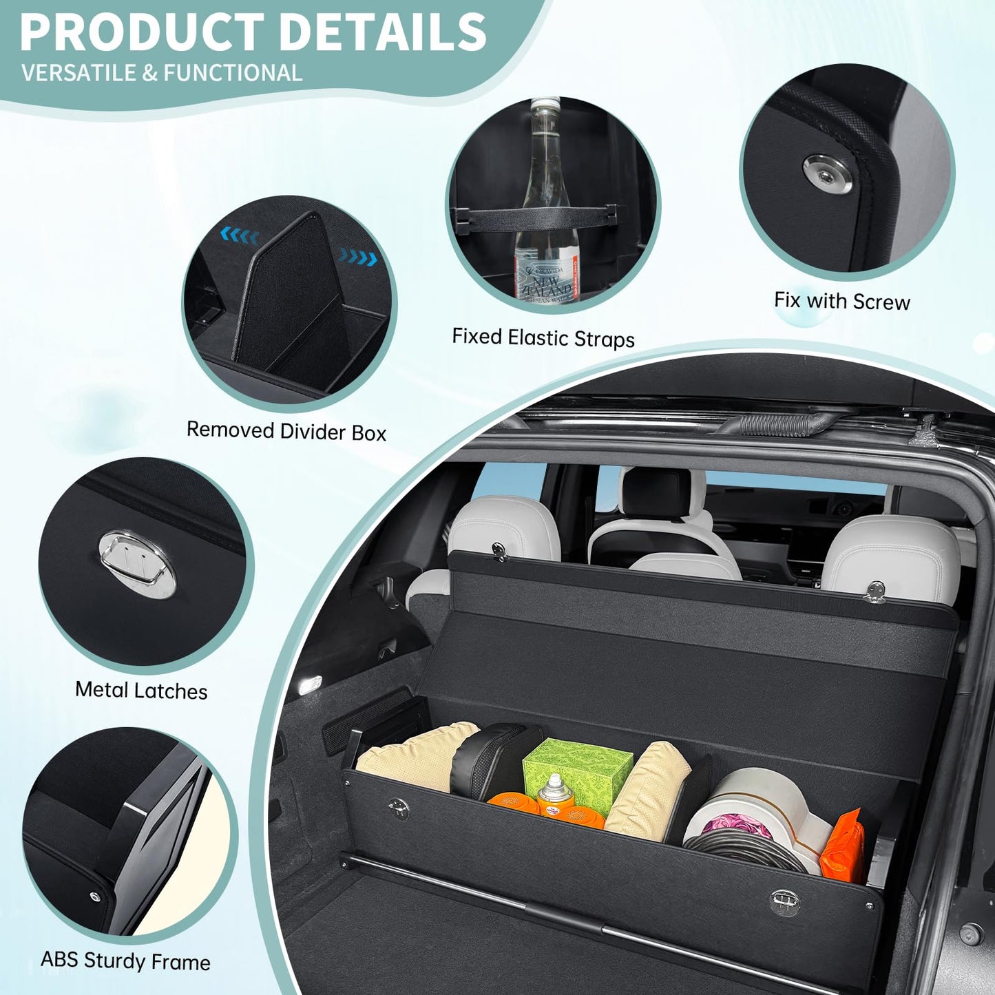 XCF Car Trunk Organizer, Leather Trunk Organizer for Suv with Lid and Push-pull Handle Car Trunk Leather Storage Box Extra Large Cargo Storage (Black, 41.3 x 11.4 x 12.2in)